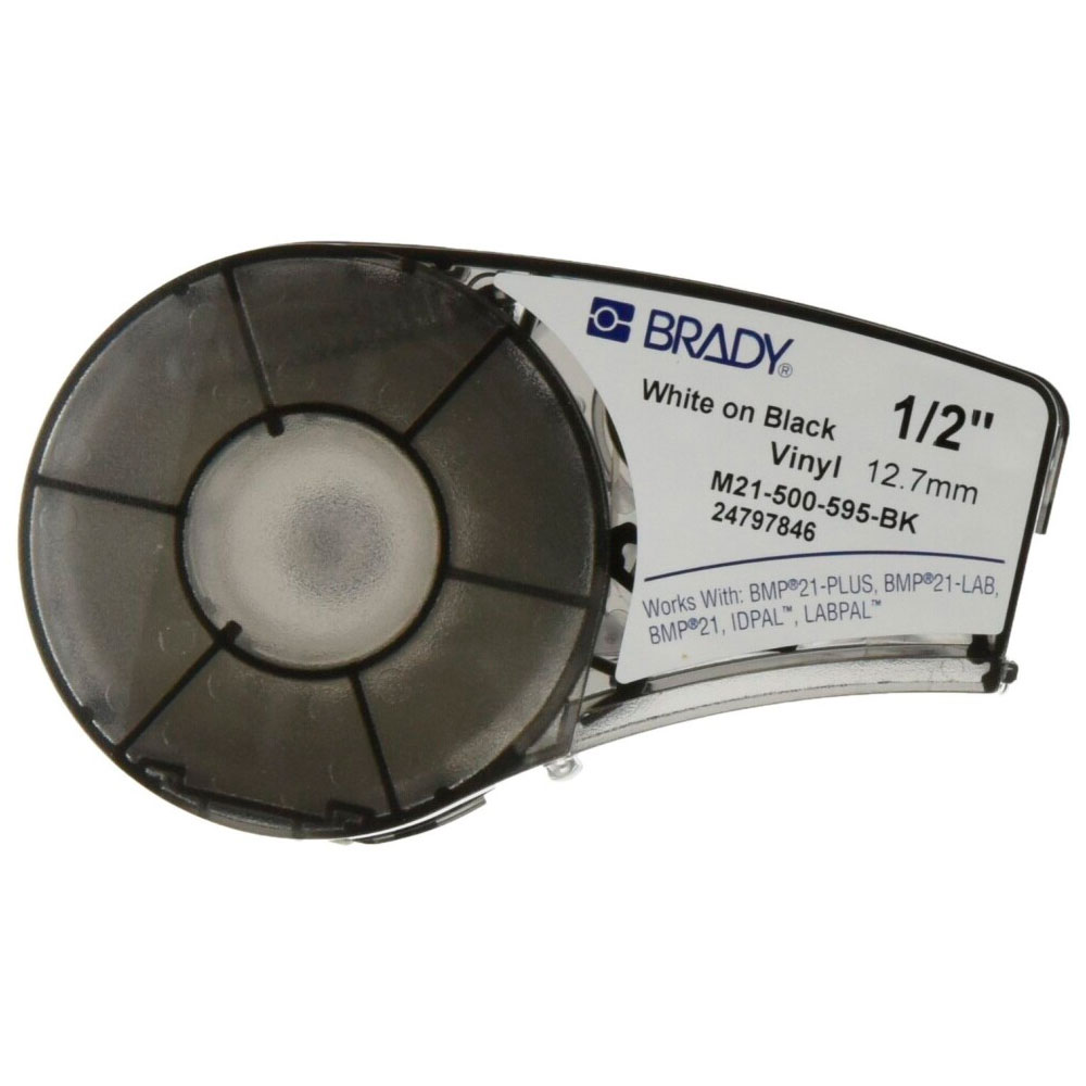 Картридж M21-500-595-BK лента 12.7 мм/6.4 м винил, белый на черном для принтера Brady brd139742