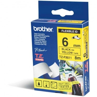 Гибкая лента для принтера Brother TZeFX611 6мм х 8м для цилиндрических поверхностей, черный на желтом