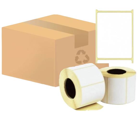 Термотрансферные этикетки 75х120 мм, полуглянец, 300 шт/р, 34 рул/коробка, диаметр втулки 40 мм (1,5 дюйма)