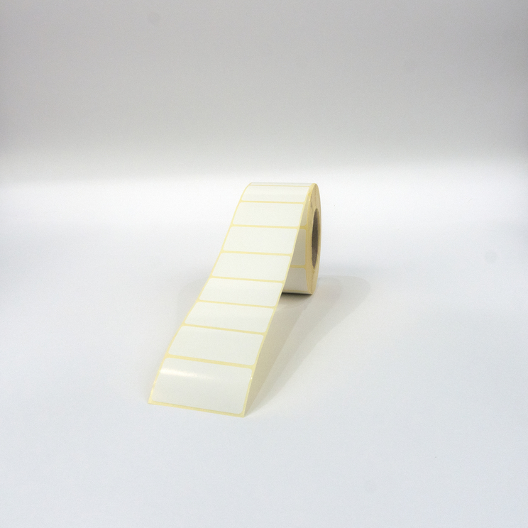 Термотрансферные этикетки 43х25 мм, полуглянец, 1000 шт/р, 80 рул/коробка, диаметр втулки 40 мм (1,5 дюйма)