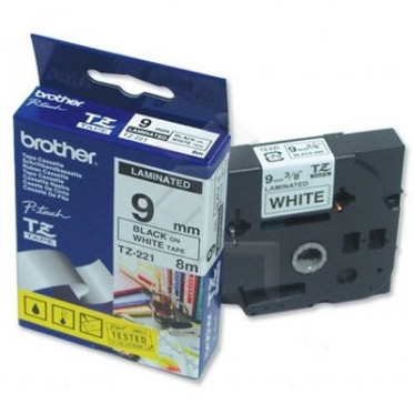 Лента для принтера Brother TZeN221 9мм х 8м неламинированная, черный на белом